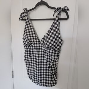 Kona Sol Women's Size L Gingham Tie-Shoulder Tankini Top